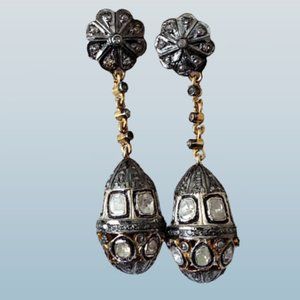 Victorian 4.89 Ct Natural Untreated Rose Cut Diamond Drop Earrings 2.36" (60mm)